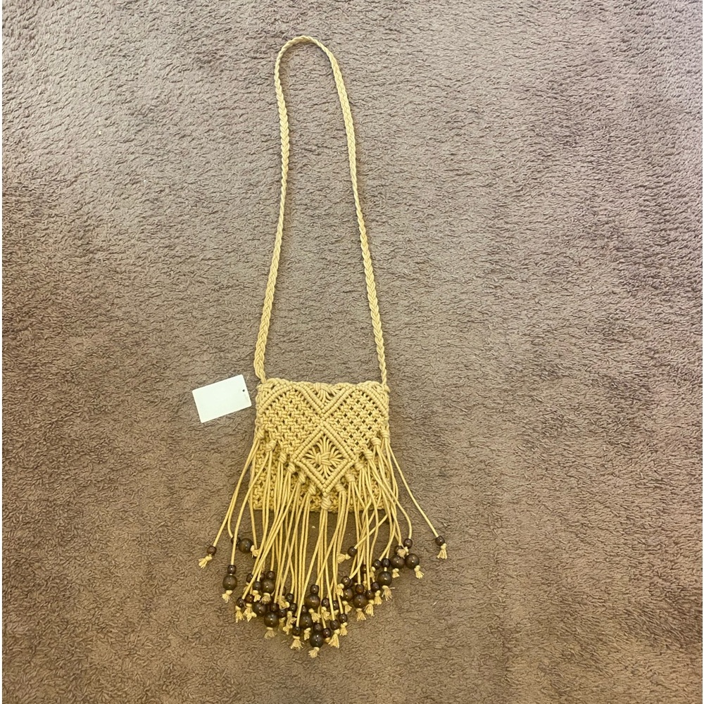 Tan Crossbody Bag with Fringe Details